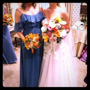 David’s Bridal Steel Blue Size 6 Bridesmaid Dress.